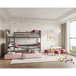 Kids Literie Lit Superposé Mateo 90x190 Gris - rose Livré avec sommiers, tiroir et matelas en mousse de 7cm