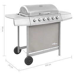 vidaXL Barbecue gril à gaz avec 6 brûleurs Argenté pas cher