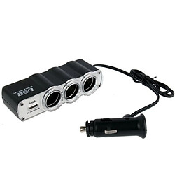 Wewoo WF-0120 12 V / 24 noir V 3 Voies Triple Prises USB Voiture Allume-cigare Socket Splitter Chargeur