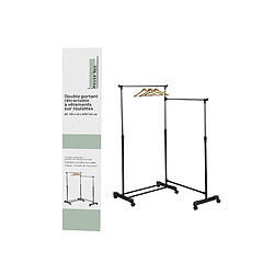 Toilinux Portant extensible double barres en métal et PVC - L. 80 à 155 cm - Gris et Noir