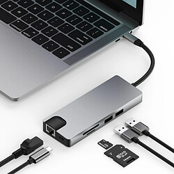 Wewoo HUB basix TW9R 9 en 1 USB-C / Type-C à 2 USB 3.0 + USB-C / Type-C + HDMI + VGA + RJ45 Adaptateur HUB avec fentes pour carte Micro SD / SD Gris