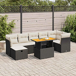 vidaXL Salon de jardin avec coussins 8 pcs noir résine tressée acacia