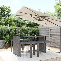 Maison Chic Ensemble de bar de jardin 9 pcs et coussins,Table + chaises + coussins d'extérieur gris poly rotin -GKD806043