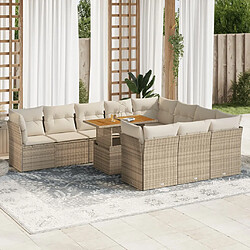 vidaXL Salon de jardin 11 pcs avec coussins beige résine tressée