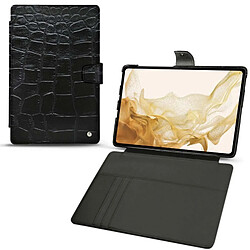 Housse cuir Samsung Galaxy Tab S8 - Rabat portefeuille - Crocodile nero ( Noir / Black) - NOREVE