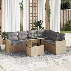 vidaXL Salon de jardin avec coussins 7 pcs beige résine tressée