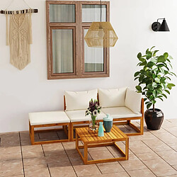 Maison Chic Salon de jardin 4 pcs - Table et chaises d'extérieur - Mobilier/Meubles de jardin Moderne avec coussin Crème Bois d'acacia solide -MN47037