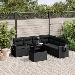 vidaXL Salon de jardin 7 pcs avec coussins noir résine tressée