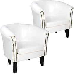 Helloshop26 Lot de 2 fauteuils chesterfield en synthétique et bois avec éléments décoratifs en cuivre 58 x 71 x 70 cm chaise cabriolet meuble de salon blanc 01_0000112