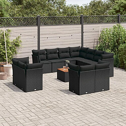 Maison Chic Salon de jardin 12 pcs avec coussins | Ensemble de Table et chaises | Mobilier d'Extérieur noir résine tressée -GKD99512