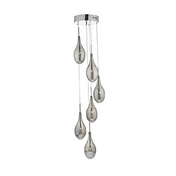 Luminaire Center Suspension Seta Chrome poli,verre fumé 6 ampoules 130cm