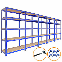 Monstershop 5 Rayonnages T-Rax Bleus 90cm x 45cm x 180cm, Maillet & Connecteurs de Baies