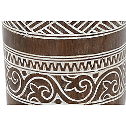 Pegane Table d'appoint ronde en bois sculpté coloris naturel, blanc - diamètre 29 x hauteur 50 cm