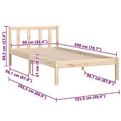 vidaXL Cadre de lit sans matelas bois massif 90x200 cm pas cher