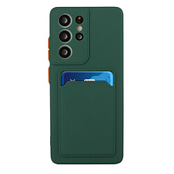 Coque en TPU anti-rayures avec porte-carte vert foncé pour votre Samsung Galaxy S22 Ultra 5G