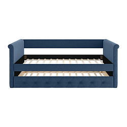 Acheter Vente-Unique Lit banquette gigogne capitonné LOUISE - 2x90x190cm - tissu bleu