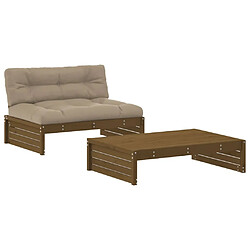 vidaXL Salon de jardin 2 pcs avec coussins marron miel bois massif