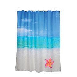 MSV Rideau de douche Polyester 180x200cm Motif Paradise Bleu & Blanc -Anneaux inclus