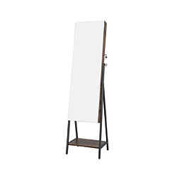 Helloshop26 Armoire à bijoux sur pied avec miroir pleine longueur hd lumières led 3 couleurs et miroir intérieur verrouillable marron 20_0005520