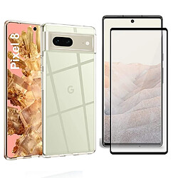 Xeptio Pack coque transparente en TPU et vitre en verre trempé FULL cover noir pour Google Pixel 8 5G -