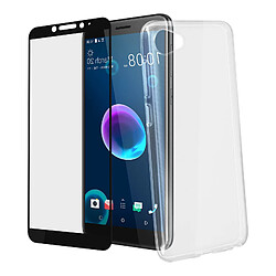 Avizar Coque HTC Desire 12 Silicone Transparent et Film Ecran Verre Trempé Contour noir