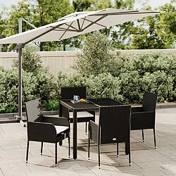 vidaXL Ensemble à manger de jardin coussins 5pcs Noir Résine tressée