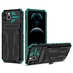 Coque en TPU anti-choc avec porte-cartes détachables vert noirâtre pour votre Apple iPhone 12 Pro 6.1 pouces