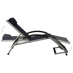 Helloshop26 Transat chaise longue bain de soleil lit de jardin terrasse meuble d'extérieur avec oreiller textilène noir 02_0012563 pas cher