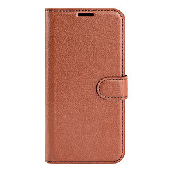 Etui en PU texture litchi, fermoir magnétique, anti-chocs avec support, marron pour votre ZTE Libero 5G II