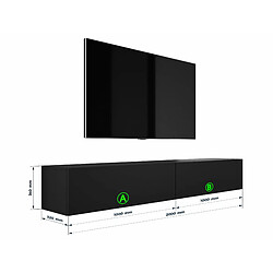 Avis 3XELIVING Meuble TV suspendu, D: l : 2 x 100 cm, H : 34 cm, P : 32 cm NOIR MAT