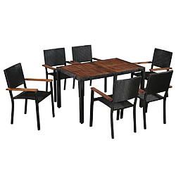 vidaXL Ensemble à manger d'extérieur 7pcs Résine tressée acacia Noir