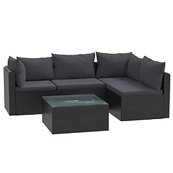 vidaXL Salon de jardin 5 pcs avec coussins Résine tressée Noir