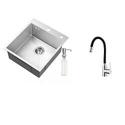 Auralum MAX Évier Cuisine 1Bac Argent,44*49*20 CM,avec Distributeur Savon,Inox+Robinet de Cuisine Flexible Bec Haut Orientable