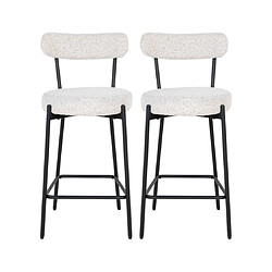 Mes Lot de 2 chaises de bar H65 cm en tissu bouclette blanc et métal noir