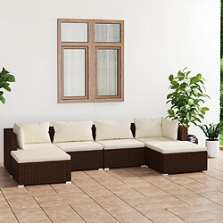 vidaXL Salon de jardin 6 pcs avec coussins Résine tressée Marron