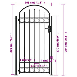 Acheter vidaXL Portail de clôture à dessus arqué et 2 poteaux 105x204 cm Noir