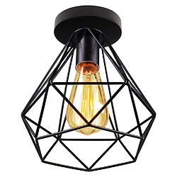 Stoex Plafonnier cage design diamnt en métal fer 20cm, Lustres abat jours retro industriel luminaire E27 Edison , Noir