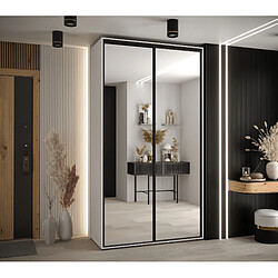 Abiks Meble Armoire à portes coulissantes Davos 2 H235.2 x L140 x P45 2 portes coulissante (Blanc/Blanc/Noir)