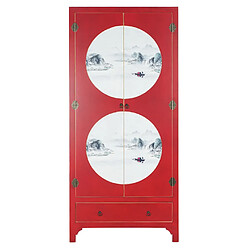 Pegane Armoire de rangement en bois de sapin /MDF coloris rouge - Longueur 85.5 x Profondeur 50.5 x Hauteur 186.2 cm