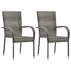 vidaXL Chaises empilables d'extérieur lot de 2 Gris Résine tressée