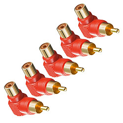 Avis 5pcs Rca Angle Droit Adaptateurs De Connecteurs Mâle à Femelle 90 Degrés Rouge