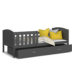 Kids Literie Lit Enfant Tomy 90x190 Gris - gris Livré avec sommiers, tiroir et matelas en mousse de 7cm