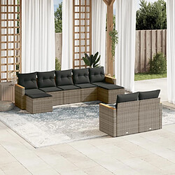 Maison Chic Salon de jardin 9 pcs avec coussins | Ensemble de Table et chaises | Mobilier d'Extérieur gris résine tressée -GKD31271