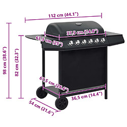 vidaXL Barbecue au gaz avec 6 zones de cuisson Acier Noir pas cher