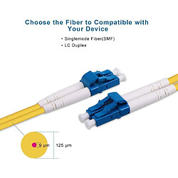 Elfcam Câble à Fibre Optique (Jarretière Optique) LC/UPC à LC/UPC, OS2 Monomode Duplex 9/125um (15M) pas cher