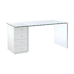 Vente-Unique Bureau MURIEL avec rangements - 4 tiroirs - Verre trempé & MDF