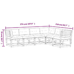 vidaXL Salon de jardin 6 pcs avec coussins cire marron bois pin massif pas cher