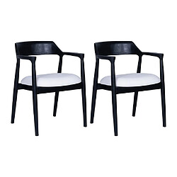 Vente-Unique Lot de 2 chaises avec accoudoirs en teck et tissu bouclette - Noir et Blanc - SOUADY