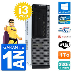 PC Dell OptiPlex 990 DT Intel i3-2120 RAM 32Go Disque Dur 1To Windows 10 Wifi - Occasion