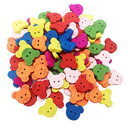 100pcs couleur mixte ours en bois boutons 2 trous pour bricolage couture scrapbooking pas cher